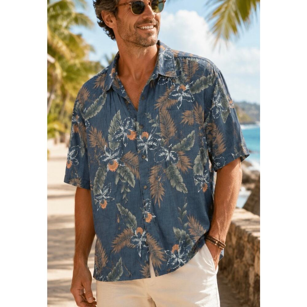Cotton Works hawiian tropical luau button up summer vacation beach men’s 2XL